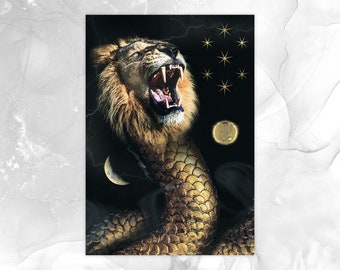 Agathodaimon Chnoubis Ialdabaoth Demiurge A4 Gold Foiled Print