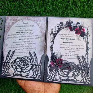 Gothic Popup Hochzeitseinladung, Laser geschnittene Gesichter, Einzigartige Hochzeitseinladung, Romantische Cartoons