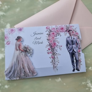 Aquarell Hochzeitseinladung, Gesichter anpassen, Hochzeitseinladung mit Goldfolie, Romantische Cartoons