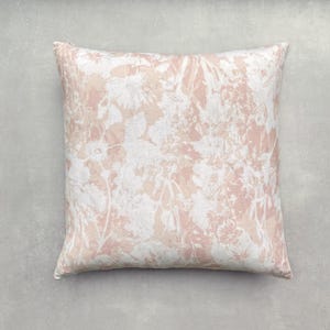 The Everly Cushion, Faded Pale Pink, Hand Painted Floral Print, Sustainble Eco Friendly Linen and Cotton, 50cm x 50cm
