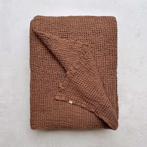 Mya Linen Waffle Blanket Rust OEKO-TEX Certified