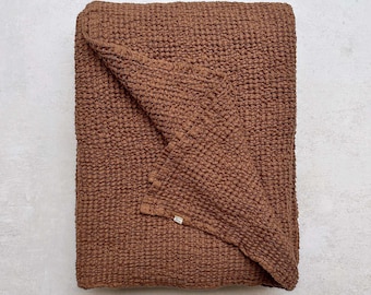 Coperta in lino a nido d'ape Mya Ruggine certificata OEKO-TEX
