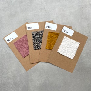 Bouclé Cushion Fabric Swatch Sample Ivory, Mustard Yellow, Pebble and Dusty Pink