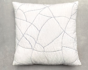 Pheobe Cushion Hand Embroidered, Ivory and Black, Sustainable Eco Friendly Linen and Cotton, 50cm x 50cm