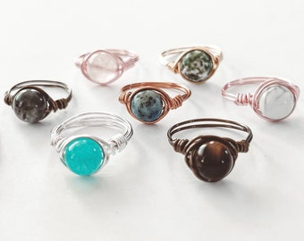 Handgemaakte kristallen ronde edelsteen draadgewikkelde boho sierlijke ringen