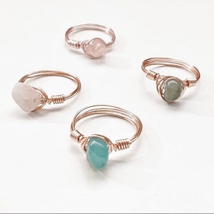 Handmade Wire Wrap Crystal Gemstone Rings, Dainty wire wrapped silver gold ring