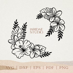 Flowers svg, Tropical Floral corner svg, Tropical Plant border clipart, Flowers cut file, Floral frame cut template, Cutting file for Cricut