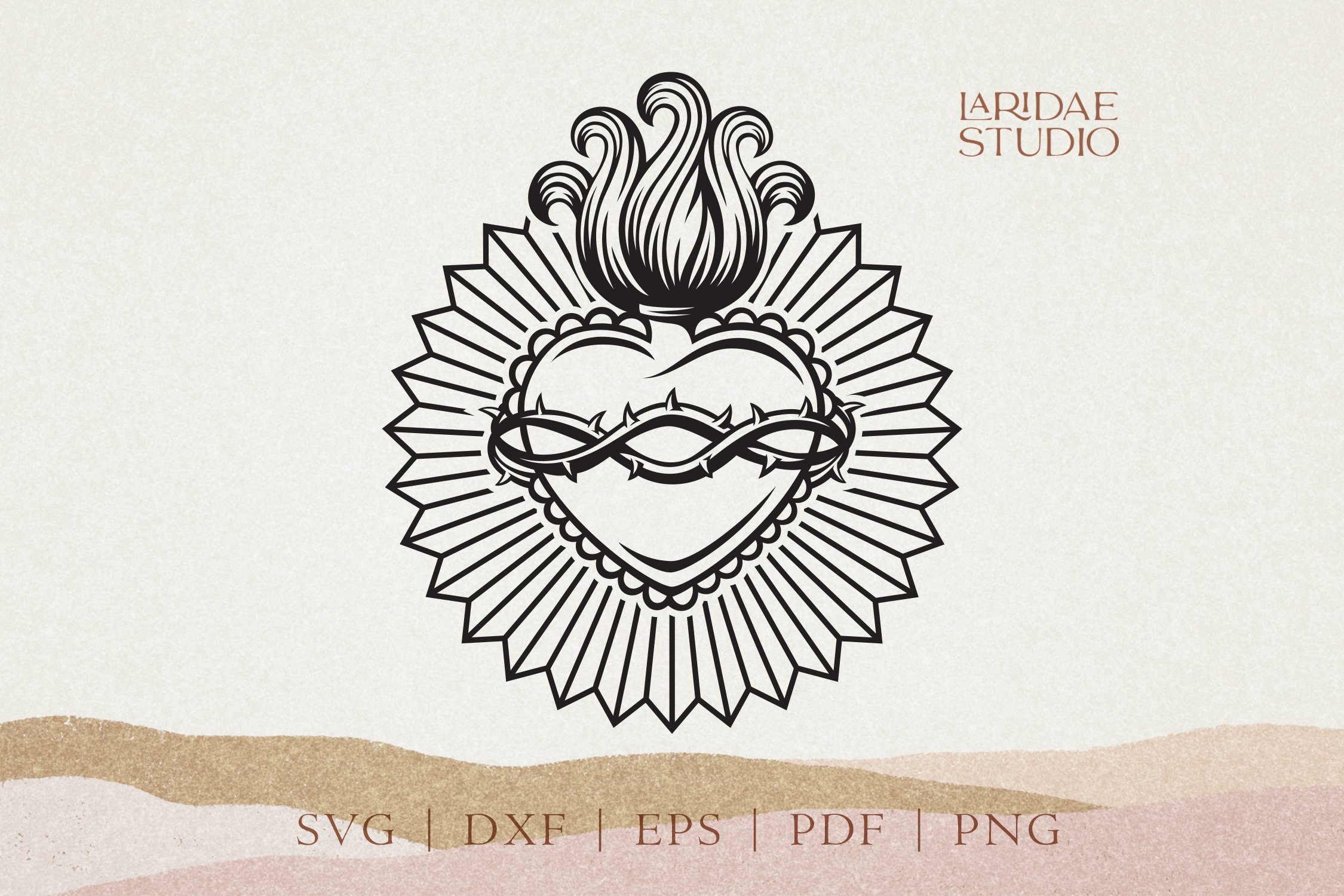 Sacred Heart svg Sagrado Corazón clipart Flaming heart with | Etsy