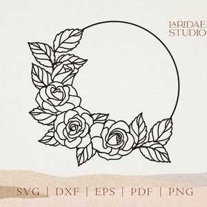 Rose Circle Frame Design Cut File Svg Floral Flower Monogram Frame Design  Cut File SVG Laurel JPEG PNG