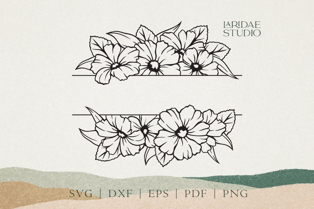 Flower Border SVG Cut File for Cricut, Floral Monogram SVG File, Floral ...