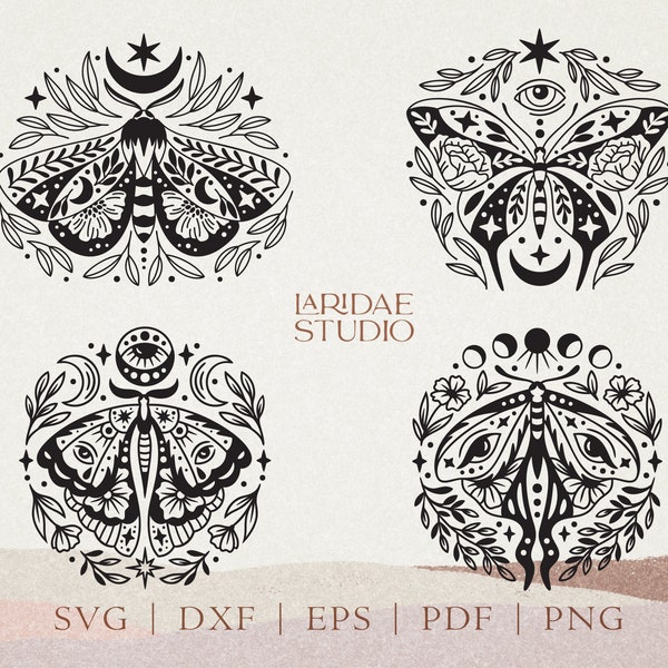 Boho Luna Moth svg, Celestial Butterfly svg, Moon Mystical Clipart png, Moon Moth Instant Download Digital Cut File for Cricut or Silhouette