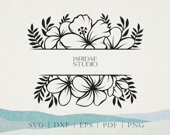 Tropical Flower split monogram svg, Floral border cut file, Wedding monogram SVG, Flower bouquet SVG, Tropical clipart PNG, file for Cricut