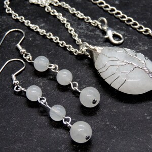 Snow Quartz Necklace and Earrings, Meditation Stone