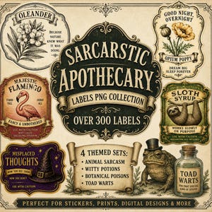 Sarcastic Antisocial Apothecary Labels PNG Clipart Bundle, Witty Potion Stickers (Digital Download)