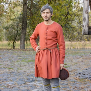 Medieval cotehardie,  Medieval woolen kirtle, Men&#39;s woolen cotehardie, 14th - 15th century jacket, Historical houppelande, LARP clothes