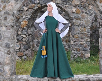 14th century dress, Medieval surcot, Women&#39;s wool surcote, Medieval sideless dress, Overdress surcot, Medieval wool dress, Sleeveless surcot