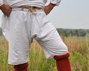 Mutande medievali in lino, mutande da uomo da rievocazione storica, biancheria intima storica del XIII-XV secolo