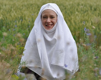 Medieval linen wimple and veil, 13th - 15th centure wimple, Medieval veil, Linen veil, Renaissance headwear, Medieval wimple, ren headwear