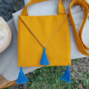 Medieval bag, Medieval pilgrim bag, Pilgertasche, 15th century bag, Scrip bag, Medieval purse, Blue Yellow bag, Viking bag, Bag Ukraine,