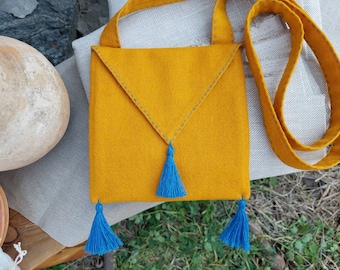 Medieval bag, Medieval pilgrim bag, Pilgertasche, 15th century bag, Scrip bag, Medieval purse, Blue Yellow bag, Viking bag, Bag Ukraine,