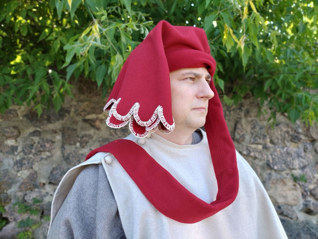 Medieval Viking Coif hood, open two-tone hood, short cape, hooded cape Larp  Sca