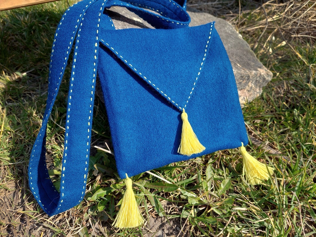 Medieval Bag, Blue and Yellow, Medieval Pilgrim Bag, 15th Century Bag