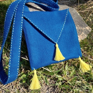 Medieval bag, Blue and Yellow, Medieval pilgrim bag, 15th century bag, Renaissance medieval bag, Medieval traveler bag, Medieval pouch purse