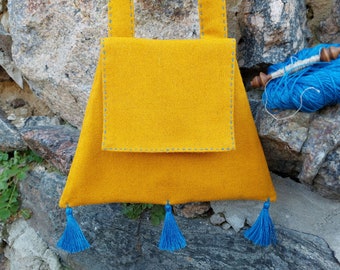 Medieval bag, Medieval pilgrim bag, Stand with Ukraine, Blue and Yellow, Medieval crossbody bag, Medieval pouch, Medieval crossbody bag