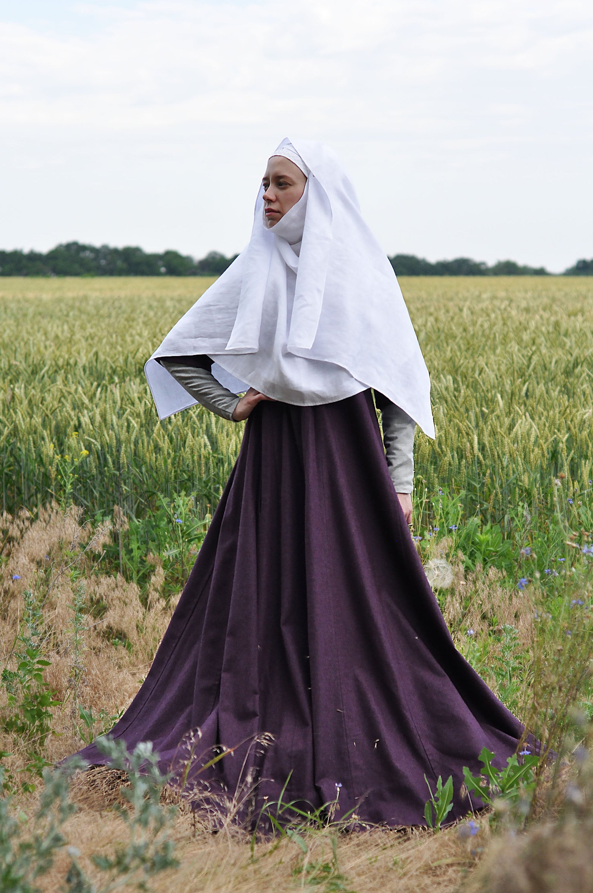 Medieval headdress set womens medieval linen wimple and veil Etsy