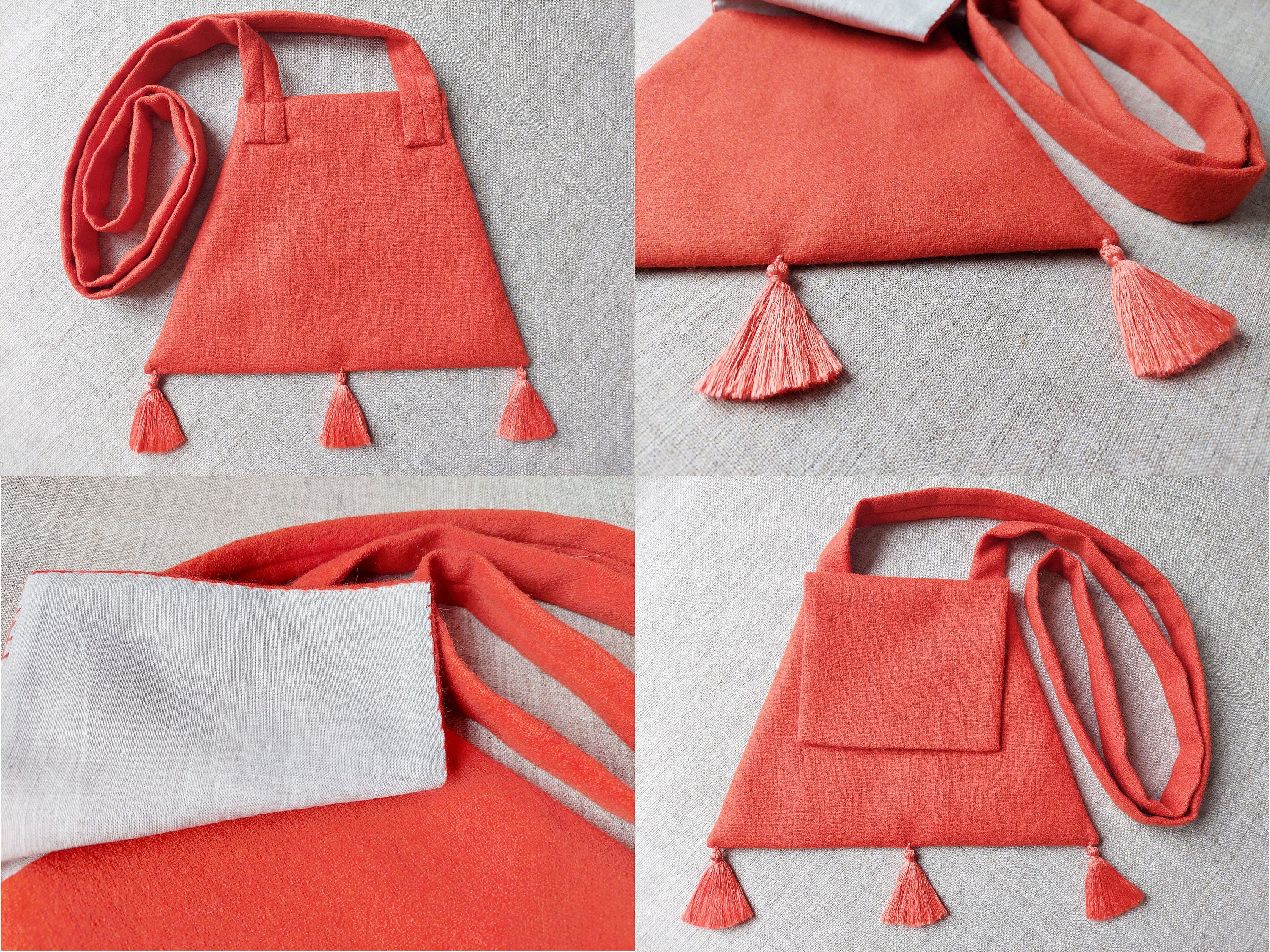 HEMAD Borsa Medievale In Feltro Di Lana Modello Dwain - Rossa Con Fodera In Cotone E Tracolla - Per Rievocazioni Storiche, LARP E Fantasy - 2