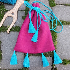 Medieval purse, Medieval wool pouch, Medieval pouch for coins, LARP purse, 15th century bag, Medieval tassle pouch, Aumoniere, Medieval bag
