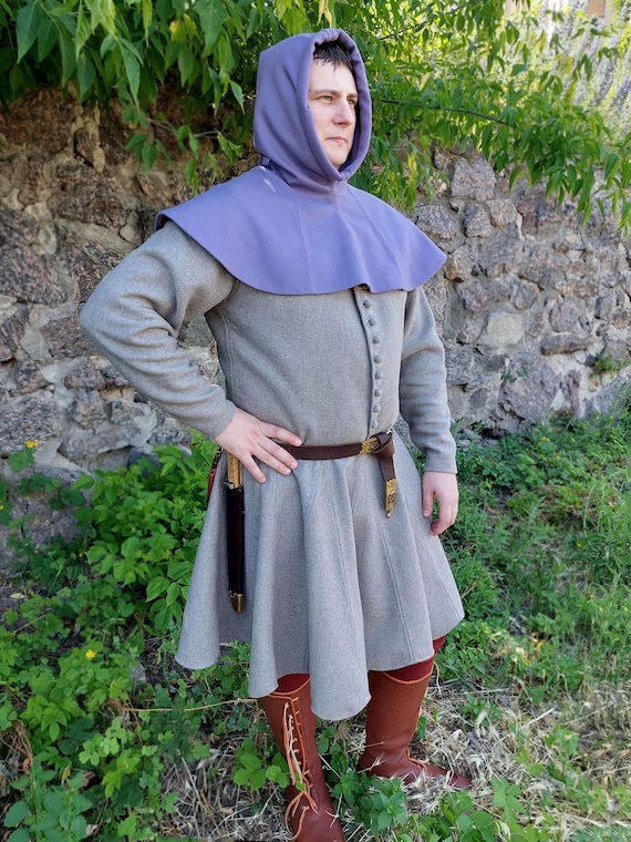 Medieval Viking Coif hood, open two-tone hood, short cape, hooded cape Larp  Sca