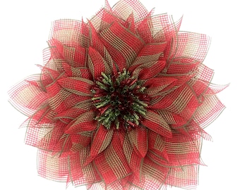 Christmas Red and Green  Poinsettia Wreath