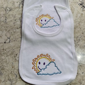 Custom Embroidered Matching Bib and Burp Cloth &quot;Sunshine&quot;