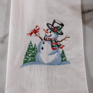 Snowman with Feathered Friend Kitchen Towel