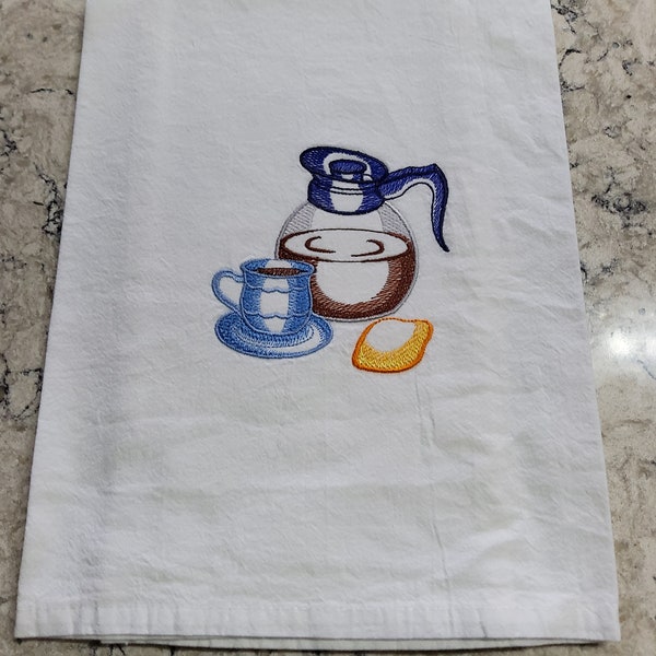 Custom Embroidered Flour Sack Dish Towel - "Coffee Anyone?""