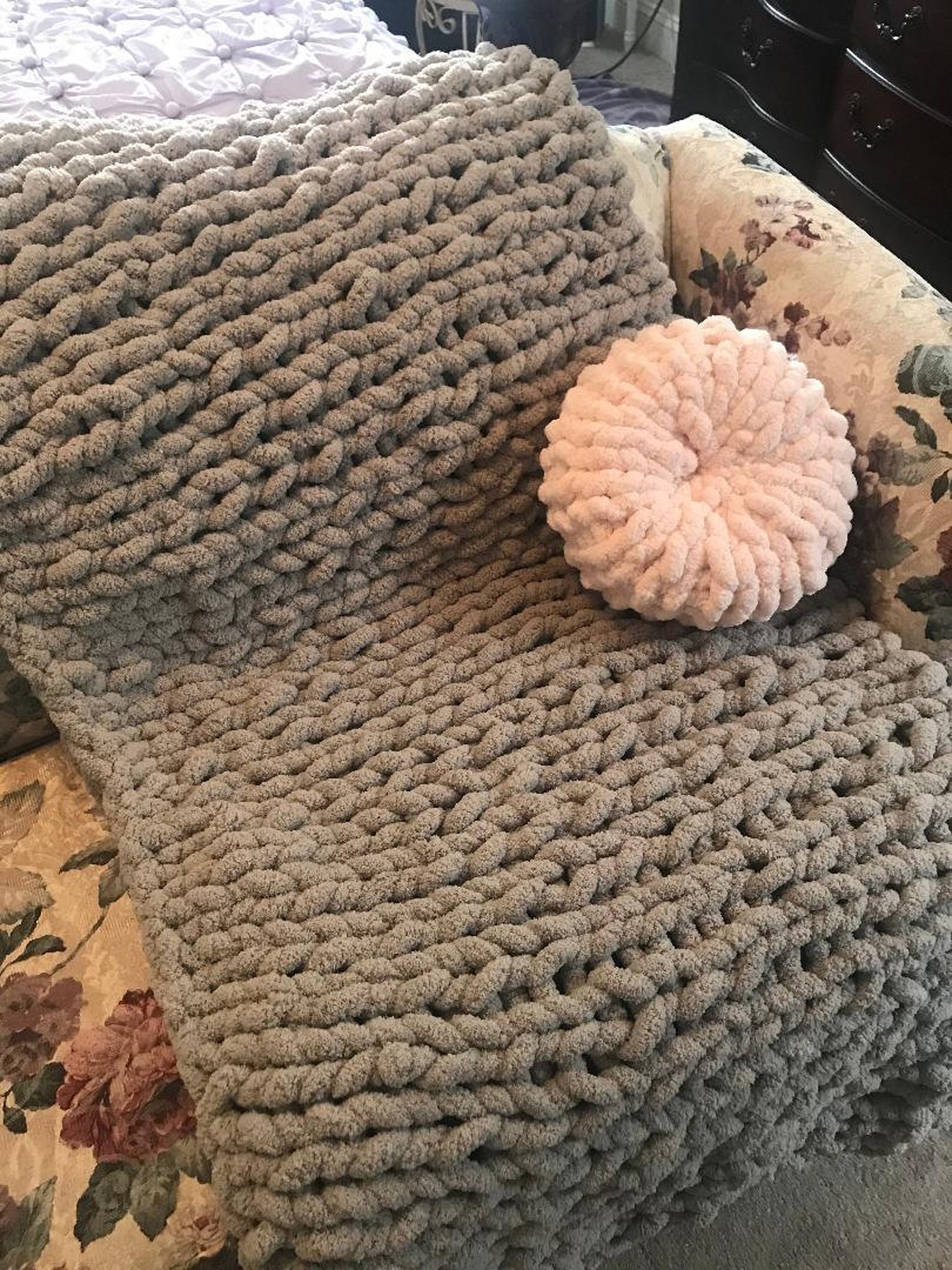 Chunky Hand Knitted Round Pillow Soft Chenille Home Decor Etsy