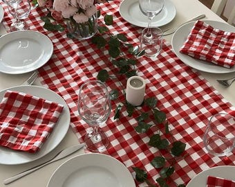 Red and White Gingham Table Runner: Rustic Farmhouse Decor