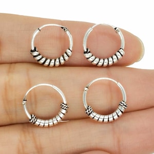 Pendientes étnicos criollos balineses de plata 925 para mujer y hombre, pendientes criollos balineses de Ø 12 mm, pendientes étnicos criollos de plata, pendientes criollos balineses, pendientes criollos de plata para hombre