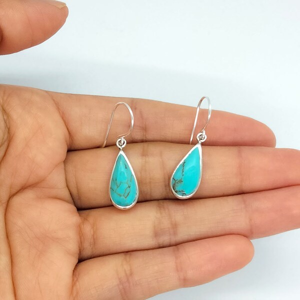 Boucles d'oreilles goutte pierre turquoise en argent 925 pour femme, boucles d'oreille pierre turquoise, boucles d'oreilles turquoise argent