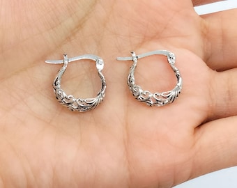 925 sterling silver hoop earrings for women, vintage hollow hoops, boho hoops