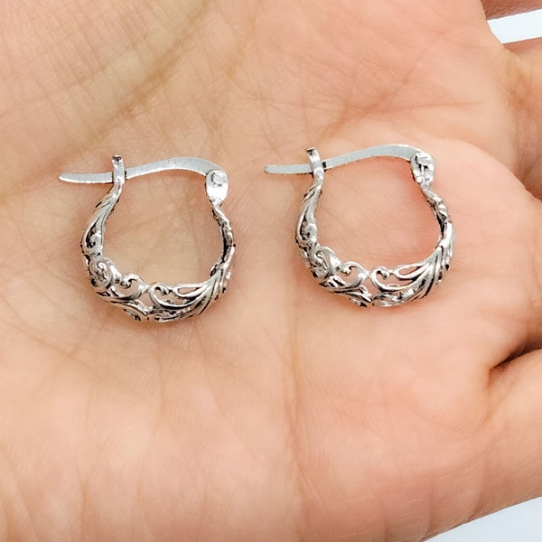 925 silver drop-shaped hoop earrings for women, vintage hollow hoop earrings, boho hoop earrings, drop hoop earrings, women's gift idea