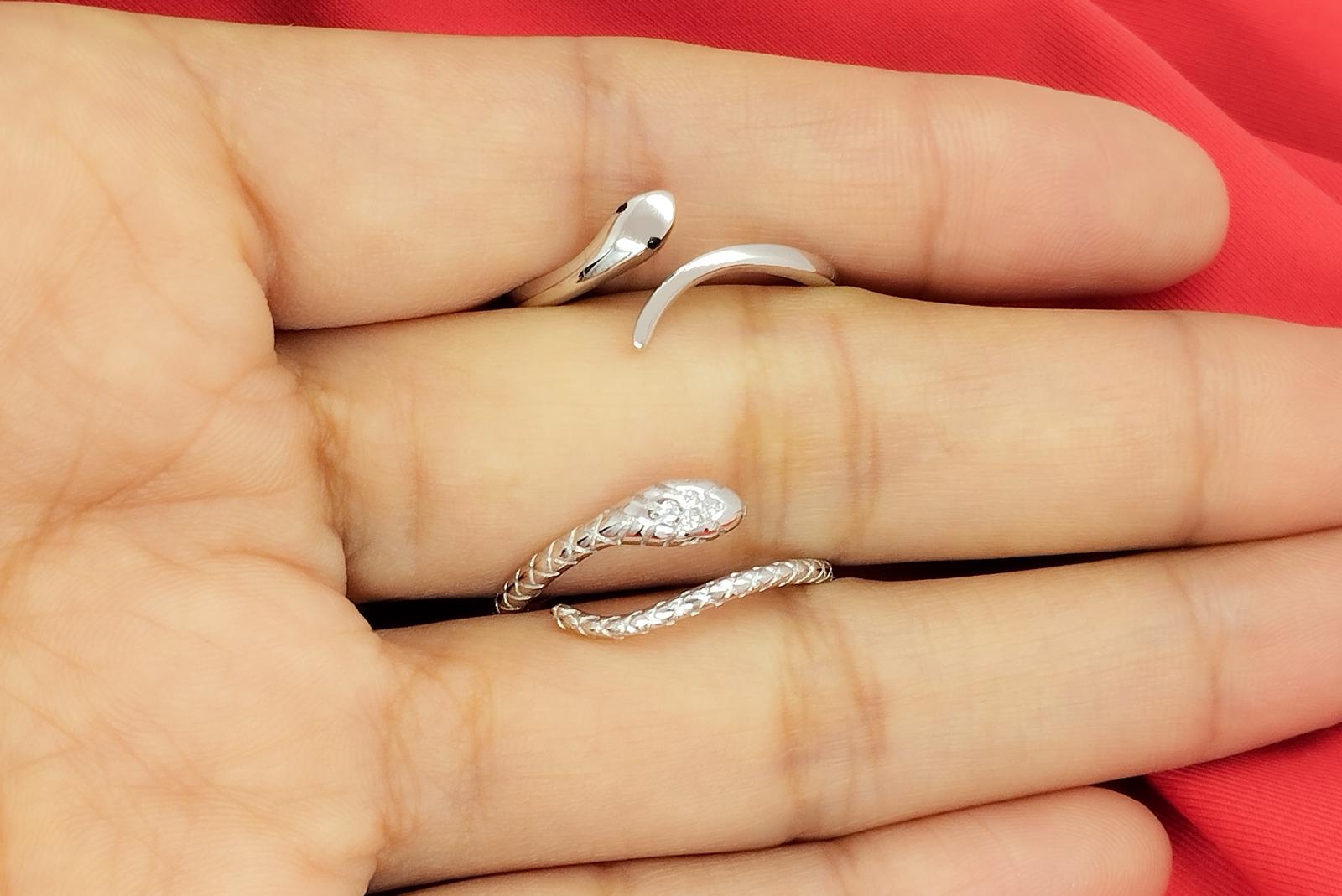 Anello Sterling Silver Handmade Anello Serpente Regolabile In Argento Sterling 925 - Design A Zanne E Piume, Fatto A Mano, Unico Anello Serpente Argento - Foto 8