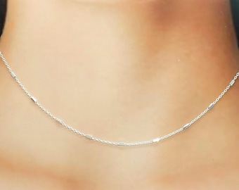 Adjustable 925 sterling silver tube chain, 38cm + 4cm, fine silver chain for women