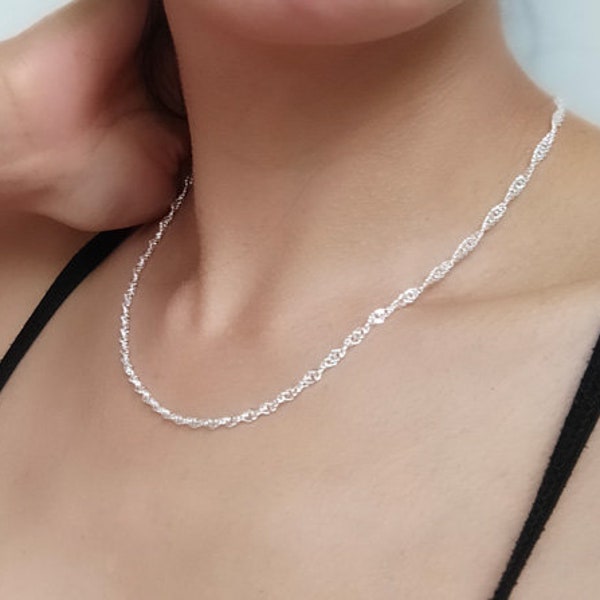 Chaîne en argent 925 pour femme style Singapour 40 ou 45 cm et 3 mm - collier argent massif maille torsade - chaine maille torsade argent