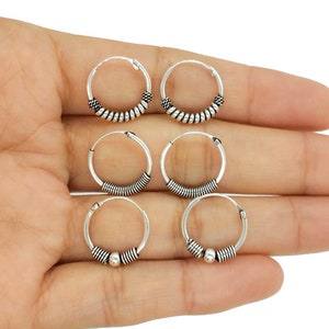 Pendientes criollos balineses de plata 925 para hombre o mujer, criollos balineses Ø 14 mm, criollos de plata étnicos, criollos de plata para hombre