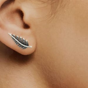 925 silver leaf earrings for women, leaf climbing earring, leaf earring, gift idea for women