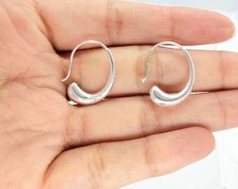 925 silver water drop earrings for women, drop shaped earrings, silver hoops Ø 2 cm, water drop earrings
