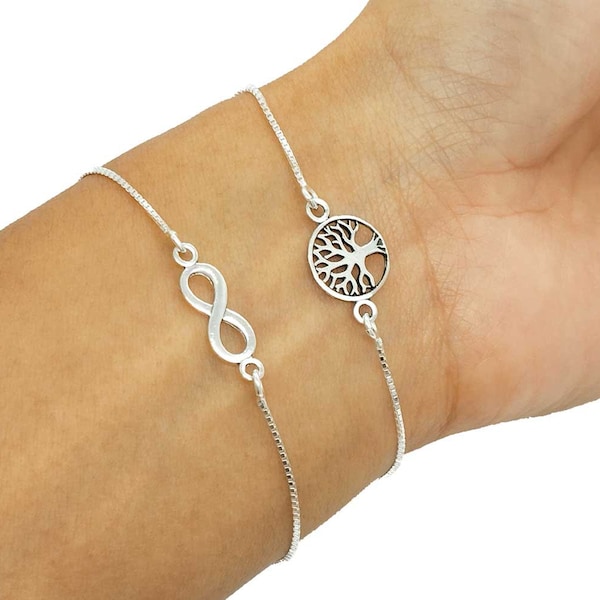 Bracelet arbre de vie en argent 925 - bracelet infini en argent pour femme ou fille, bracelet réglable 16 cm + 3 cm, bracelet argent femme