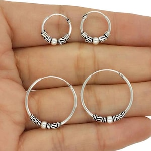 Pendientes de aro Bali de plata 925 para mujer y hombre Ø 12 o 20 mm, aros étnicos de plata, aro étnico de plata